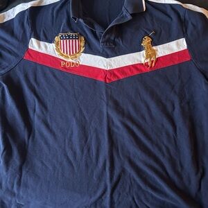 Polo Ralph Lauren SZ XXL Navy Blue Shirt USA Flag Crest Emblem BIG Pony Logo
